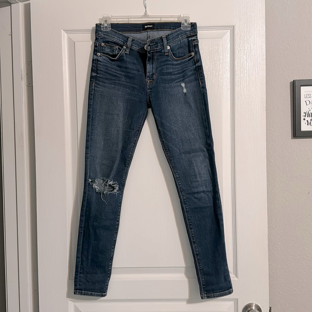 Hudson Mid-Rise Skinny Dark Wash Distressed Jeans